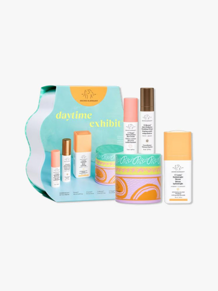 Drunk Elephant Daytime Exhibit: Morning Kit in branded components on a light gray background